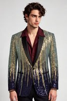 Laden Sie das Bild in den Galerie-Viewer, Pailletten Schwarzer Goldener Schal Revers Herren Ball Blazer mit einem Knopf