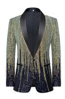 Laden Sie das Bild in den Galerie-Viewer, Pailletten Schwarzer Goldener Schal Revers Herren Ball Blazer mit einem Knopf