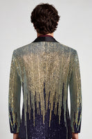 Laden Sie das Bild in den Galerie-Viewer, Pailletten Schwarzer Goldener Schal Revers Herren Ball Blazer mit einem Knopf