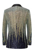Laden Sie das Bild in den Galerie-Viewer, Pailletten Schwarzer Goldener Schal Revers Herren Ball Blazer mit einem Knopf