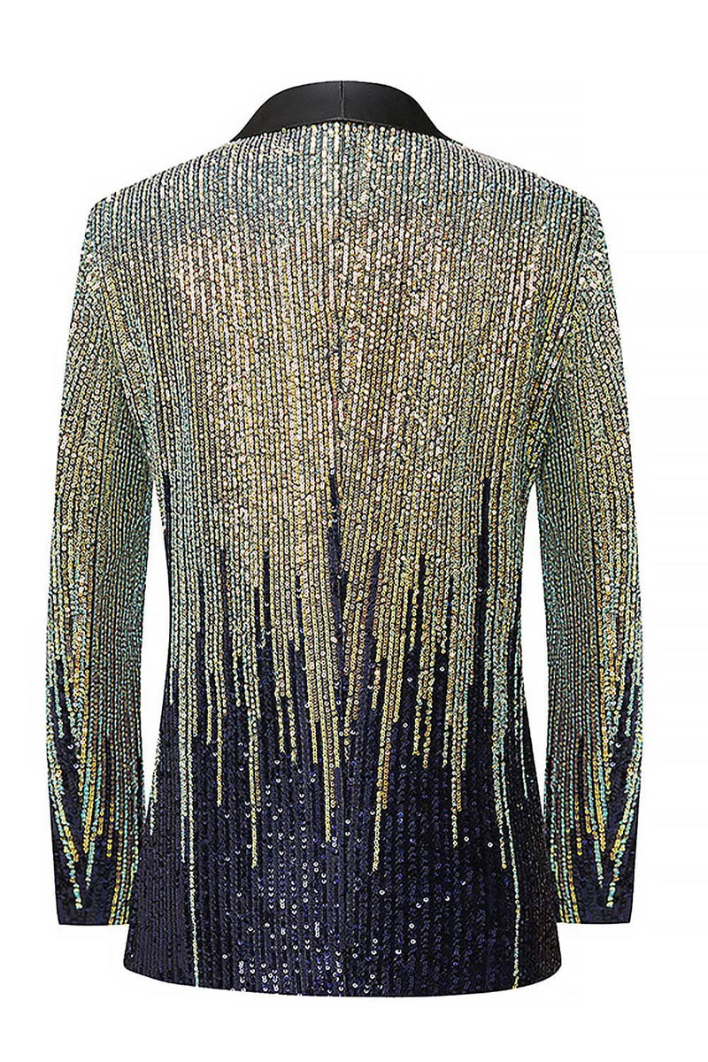 Laden Sie das Bild in den Galerie-Viewer, Pailletten Schwarzer Goldener Schal Revers Herren Ball Blazer mit einem Knopf