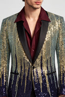 Laden Sie das Bild in den Galerie-Viewer, Pailletten Schwarzer Goldener Schal Revers Herren Ball Blazer mit einem Knopf