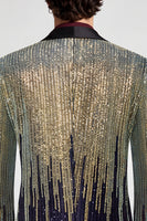 Laden Sie das Bild in den Galerie-Viewer, Pailletten Schwarzer Goldener Schal Revers Herren Ball Blazer mit einem Knopf