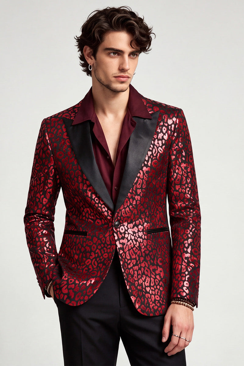 Laden Sie das Bild in den Galerie-Viewer, Peak Revers Burgund Ein Knopf Herren Abschlussball-Blazer