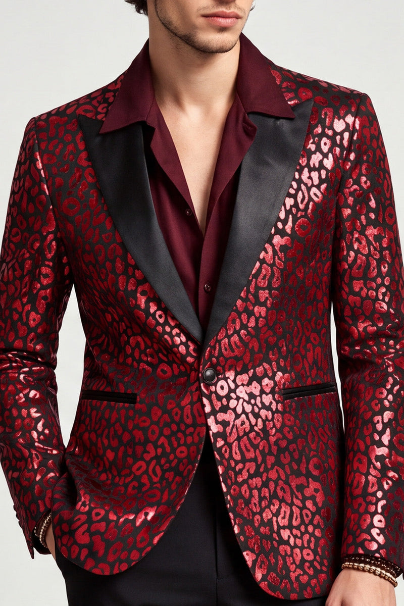 Laden Sie das Bild in den Galerie-Viewer, Peak Revers Burgund Ein Knopf Herren Abschlussball-Blazer