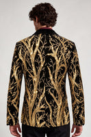 Laden Sie das Bild in den Galerie-Viewer, Glitzernder Einknopf Herrenabschlussballanzug mit goldenem Revers und Pailletten