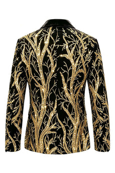 Glitzernder Einknopf Herrenabschlussballanzug mit goldenem Revers und Pailletten