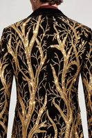 Laden Sie das Bild in den Galerie-Viewer, Glitzernder Einknopf Herrenabschlussballanzug mit goldenem Revers und Pailletten
