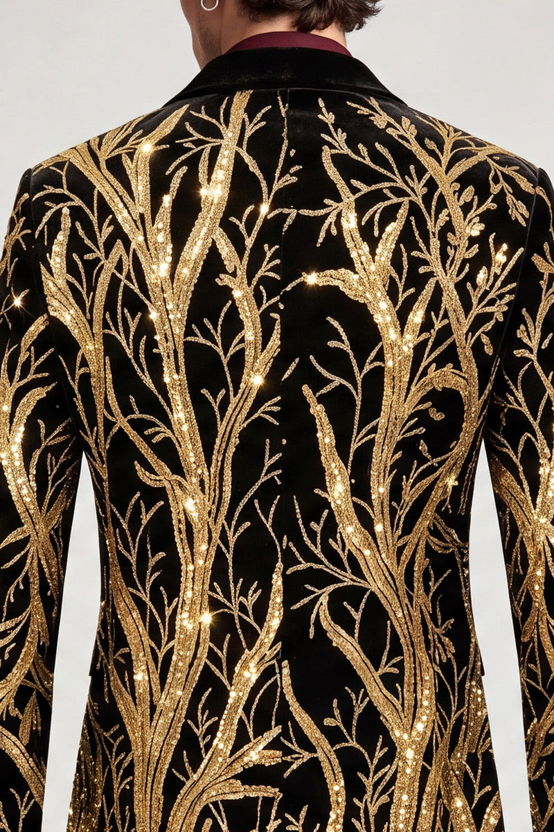 Laden Sie das Bild in den Galerie-Viewer, Glitzernder Einknopf Herrenabschlussballanzug mit goldenem Revers und Pailletten