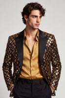 Laden Sie das Bild in den Galerie-Viewer, Glitzerndes Goldenes Pailletten Peak Revers Herren Abschlussball Blazer