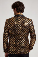 Laden Sie das Bild in den Galerie-Viewer, Glitzerndes Goldenes Pailletten Peak Revers Herren Abschlussball Blazer