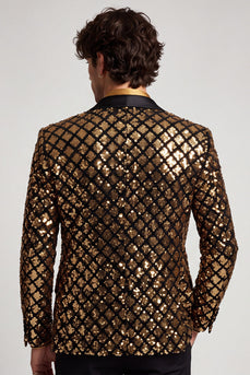Glitzerndes Goldenes Pailletten Peak Revers Herren Abschlussball Blazer