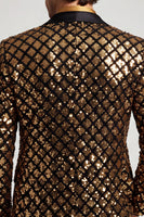 Laden Sie das Bild in den Galerie-Viewer, Glitzerndes Goldenes Pailletten Peak Revers Herren Abschlussball Blazer