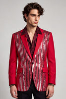 Laden Sie das Bild in den Galerie-Viewer, Eingekerbte Revers Pailletten Roter Herrenabschlussball-Blazer mit einem Knopf