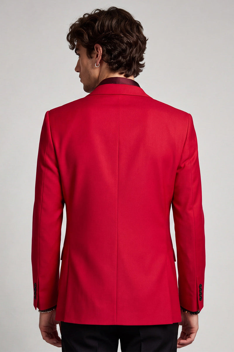 Laden Sie das Bild in den Galerie-Viewer, Eingekerbte Revers Pailletten Roter Herrenabschlussball-Blazer mit einem Knopf