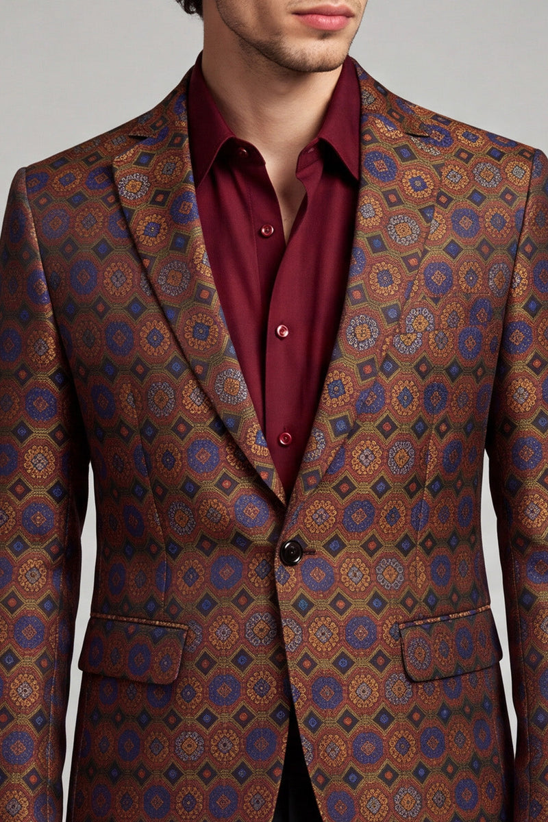 Laden Sie das Bild in den Galerie-Viewer, Bräunlich-roter Herren Abschlussblazer mit einem Knopf