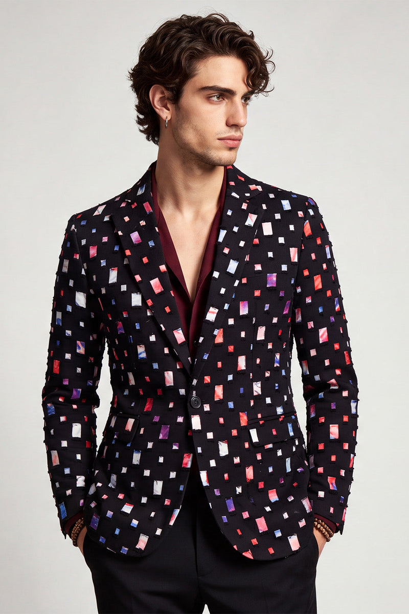Laden Sie das Bild in den Galerie-Viewer, Schwarzer Revers Blazer mit einem Knopf für Herrenabschlussball