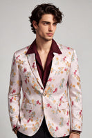 Laden Sie das Bild in den Galerie-Viewer, Blumiger Revers Rosa-weißer Herren Ball Blazer mit einem Knopf