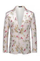 Laden Sie das Bild in den Galerie-Viewer, Blumiger Revers Rosa-weißer Herren Ball Blazer mit einem Knopf