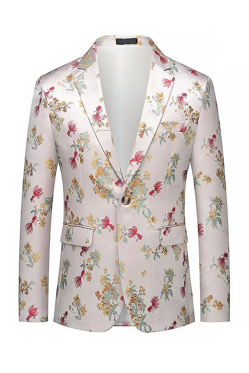 Laden Sie das Bild in den Galerie-Viewer, Blumiger Revers Rosa-weißer Herren Ball Blazer mit einem Knopf