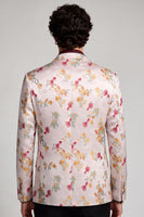 Laden Sie das Bild in den Galerie-Viewer, Blumiger Revers Rosa-weißer Herren Ball Blazer mit einem Knopf