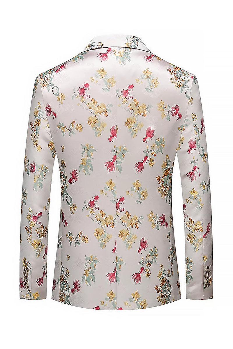 Laden Sie das Bild in den Galerie-Viewer, Blumiger Revers Rosa-weißer Herren Ball Blazer mit einem Knopf