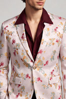 Laden Sie das Bild in den Galerie-Viewer, Blumiger Revers Rosa-weißer Herren Ball Blazer mit einem Knopf