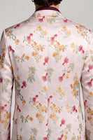 Laden Sie das Bild in den Galerie-Viewer, Blumiger Revers Rosa-weißer Herren Ball Blazer mit einem Knopf