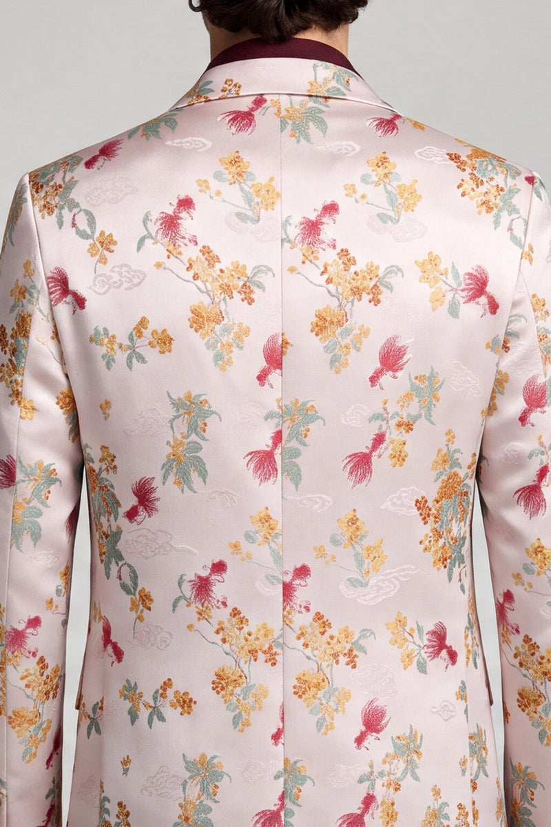 Laden Sie das Bild in den Galerie-Viewer, Blumiger Revers Rosa-weißer Herren Ball Blazer mit einem Knopf