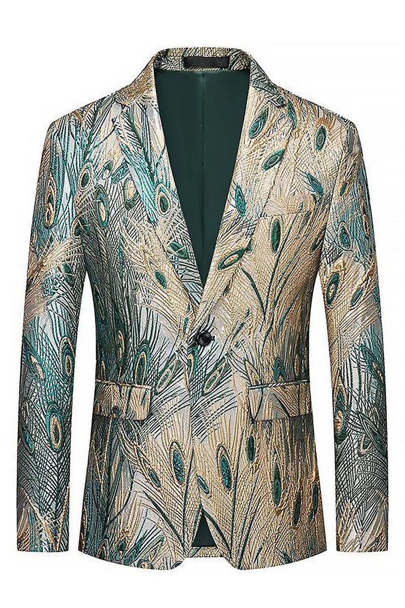 Laden Sie das Bild in den Galerie-Viewer, Dunkelgrüner Goldener Einknopfige Revers Herren Abschlussball-Blazer