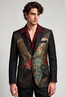 Laden Sie das Bild in den Galerie-Viewer, Schwarzer Einknopfgestickter Herren Ball Blazer mit einem Knopf