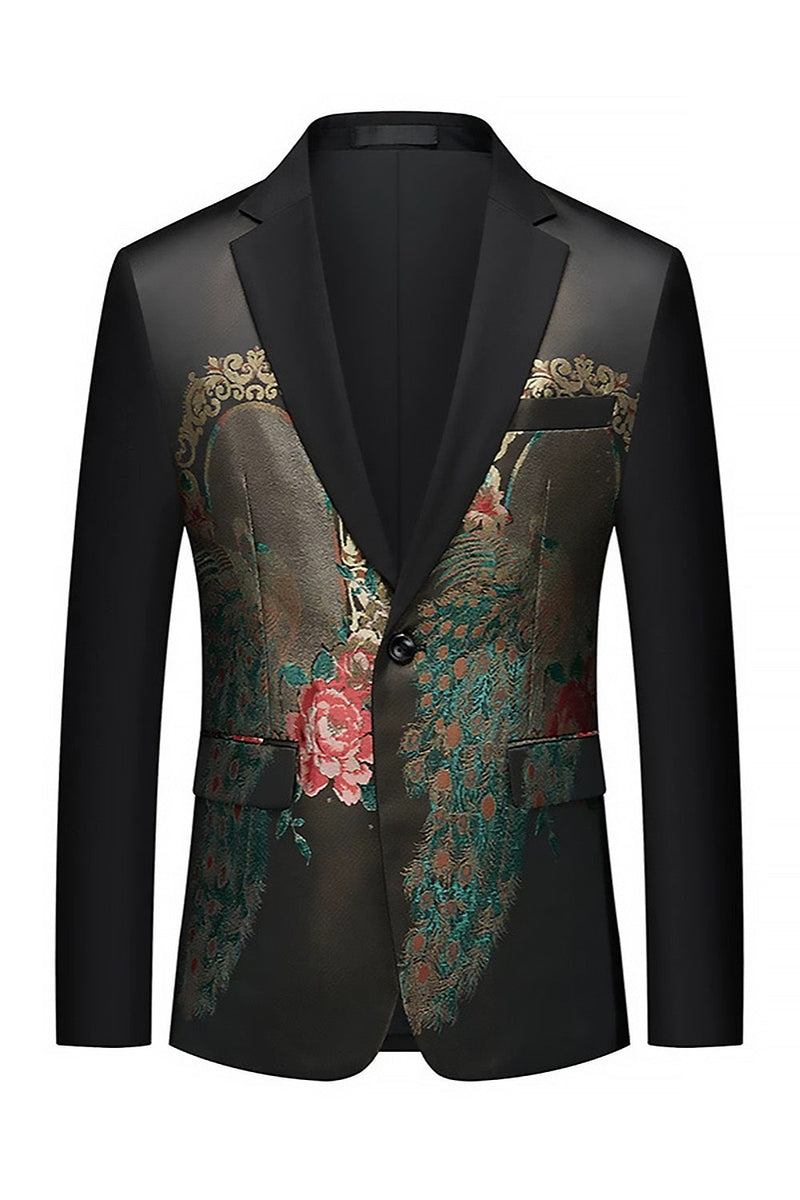 Laden Sie das Bild in den Galerie-Viewer, Schwarzer Einknopfgestickter Herren Ball Blazer mit einem Knopf