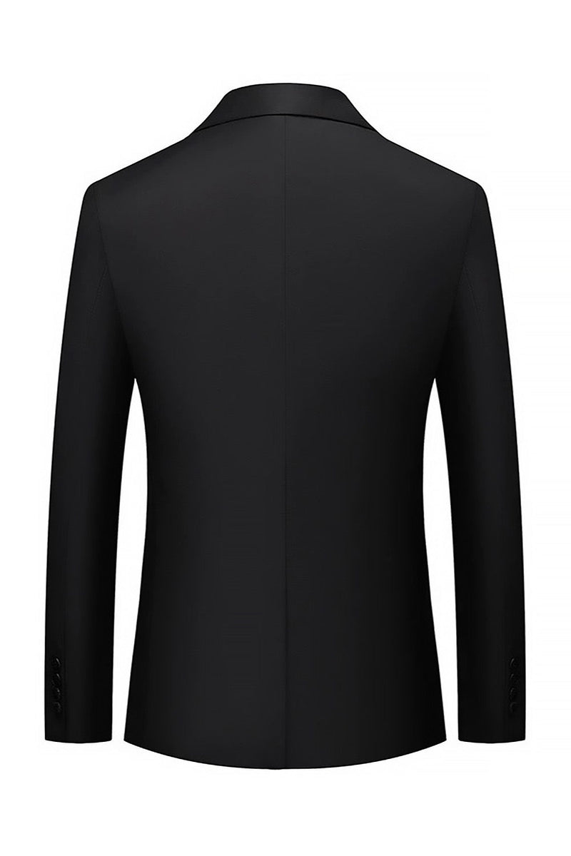 Laden Sie das Bild in den Galerie-Viewer, Schwarzer Einknopfgestickter Herren Ball Blazer mit einem Knopf