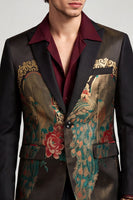 Laden Sie das Bild in den Galerie-Viewer, Schwarzer Einknopfgestickter Herren Ball Blazer mit einem Knopf