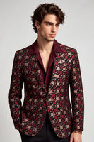 Laden Sie das Bild in den Galerie-Viewer, Ein Knopf-Schal Revers Burgunder Herrenabschlussball-Blazer