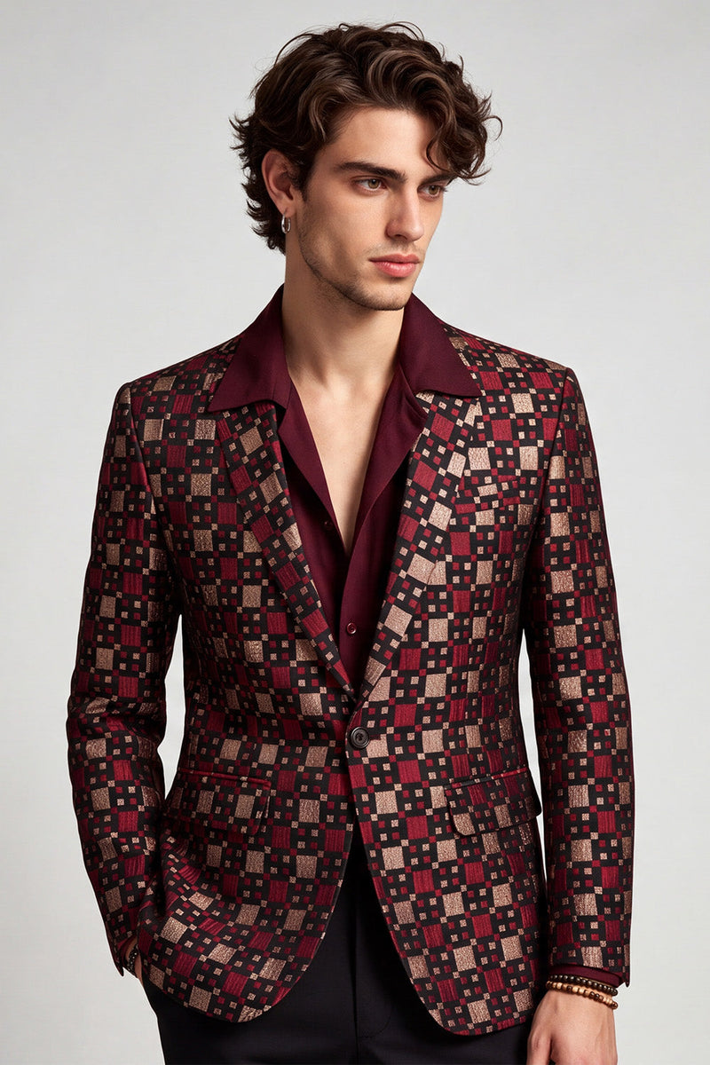 Laden Sie das Bild in den Galerie-Viewer, Ein Knopf-Schal Revers Burgunder Herrenabschlussball-Blazer