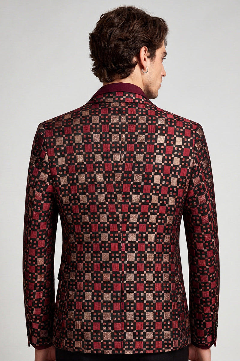 Laden Sie das Bild in den Galerie-Viewer, Ein Knopf-Schal Revers Burgunder Herrenabschlussball-Blazer