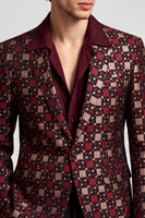 Laden Sie das Bild in den Galerie-Viewer, Ein Knopf-Schal Revers Burgunder Herrenabschlussball-Blazer