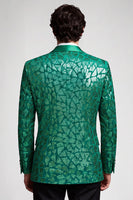 Laden Sie das Bild in den Galerie-Viewer, Pailletten Revers Pfauengrüner Herrenabschlussball-Blazer mit einem Knopf