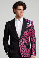 Laden Sie das Bild in den Galerie-Viewer, Peak Revers Schwarzer Fuchsia Farbblock Ein-Knopf Herren Ball Blazer