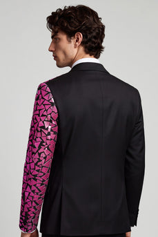 Peak Revers Schwarzer Fuchsia Farbblock Ein-Knopf Herren Ball Blazer