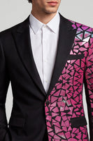 Laden Sie das Bild in den Galerie-Viewer, Peak Revers Schwarzer Fuchsia Farbblock Ein-Knopf Herren Ball Blazer