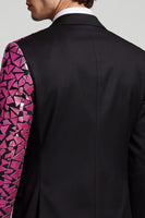 Laden Sie das Bild in den Galerie-Viewer, Peak Revers Schwarzer Fuchsia Farbblock Ein-Knopf Herren Ball Blazer