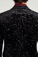 Laden Sie das Bild in den Galerie-Viewer, Schwarzer Glitzernder Revers Herrenabschlussblazer mit einem Knopf