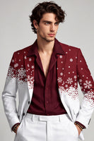 Laden Sie das Bild in den Galerie-Viewer, Einreihiger Roter weißer Revers Herrenabschlussball-Blazer mit Weihnachtsdruck