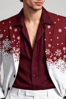 Laden Sie das Bild in den Galerie-Viewer, Einreihiger Roter weißer Revers Herrenabschlussball-Blazer mit Weihnachtsdruck