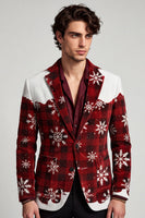 Laden Sie das Bild in den Galerie-Viewer, Rot-weißer Einreihiger Weihnachts-Blazer für Herrenabschlussball