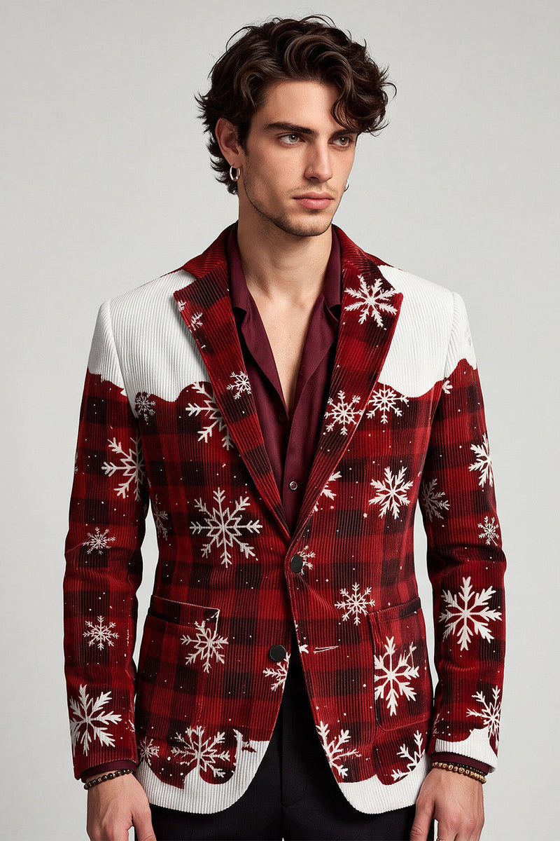 Laden Sie das Bild in den Galerie-Viewer, Rot-weißer Einreihiger Weihnachts-Blazer für Herrenabschlussball