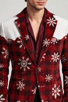 Laden Sie das Bild in den Galerie-Viewer, Rot-weißer Einreihiger Weihnachts-Blazer für Herrenabschlussball