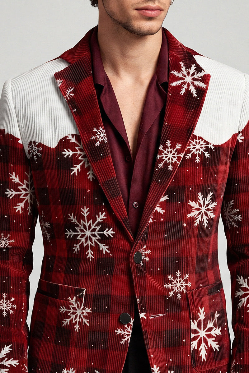 Laden Sie das Bild in den Galerie-Viewer, Rot-weißer Einreihiger Weihnachts-Blazer für Herrenabschlussball